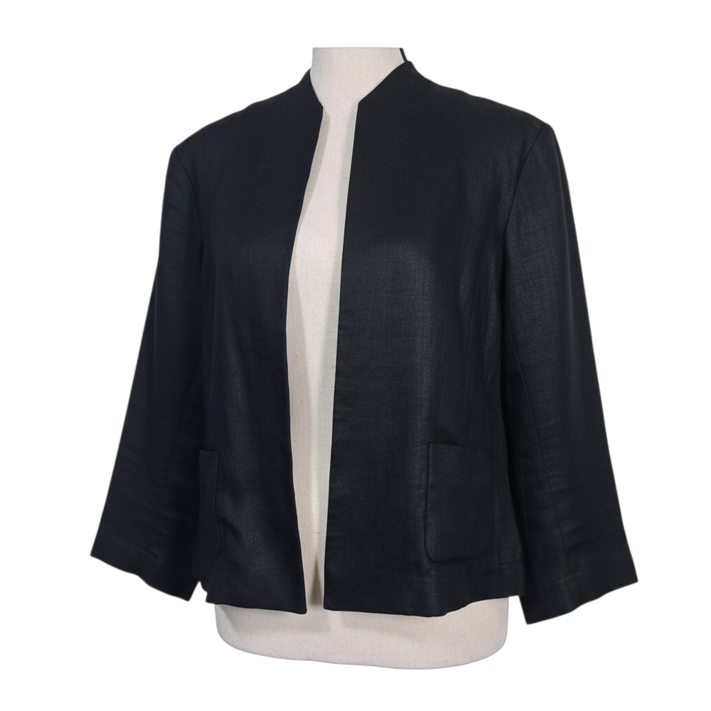 Lands' End 100% Linen Open Front Blazer Woman's Size 10 Black Business Work